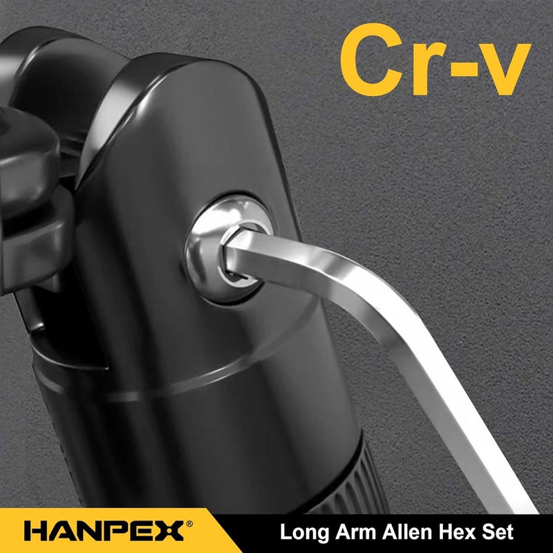 Hanpex Long Arm Hex Key Allen Wrench Set with Ball End, Ball-End Hex Allen Key Set Chrome Vanadium Steel(Cr-V), Tamperproof TORX L- Key Set (9Pc Metric) - Image 2